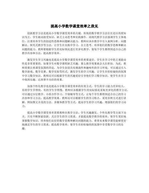 提高小学数学课堂效率之我见