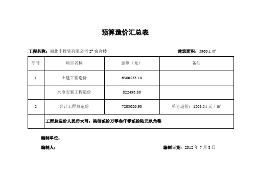 预算造价汇总表