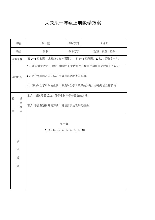 人教版一年级上册数学教案《数一数》