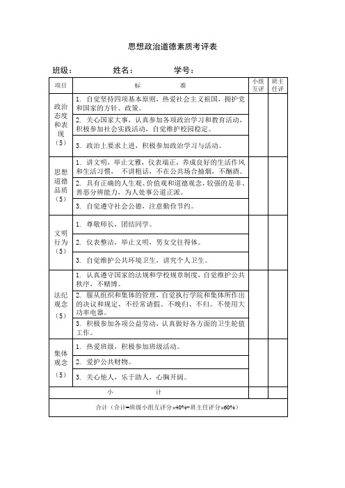 品德评价表