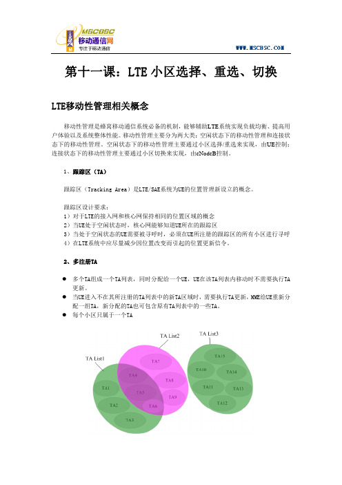 第十一课：LTE小区选择、重选、切换