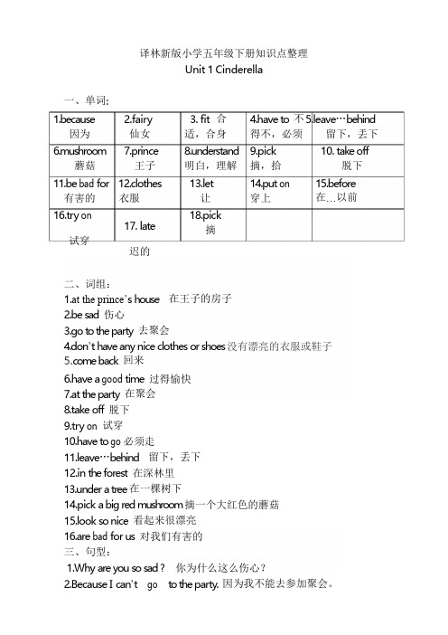 译林英语五年级下册知识点整理