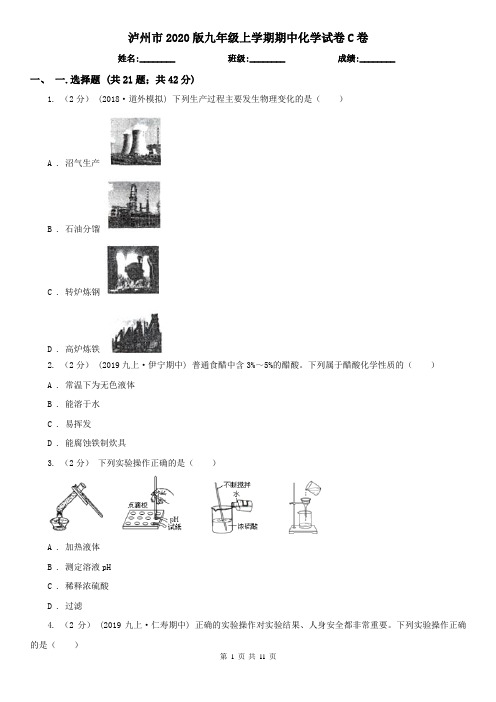 泸州市2020版九年级上学期期中化学试卷C卷