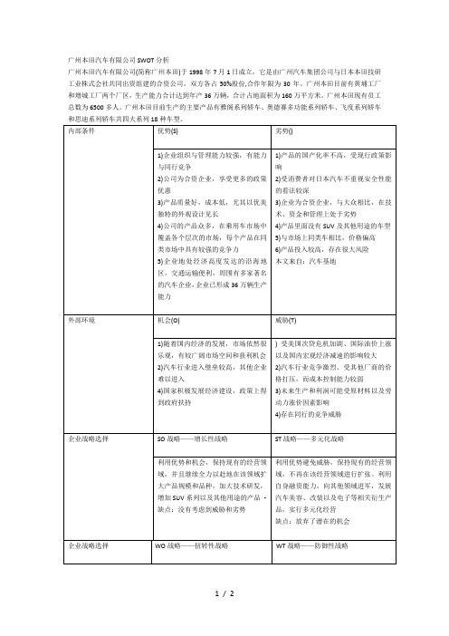 广州本田汽车有限公司SWOT分析