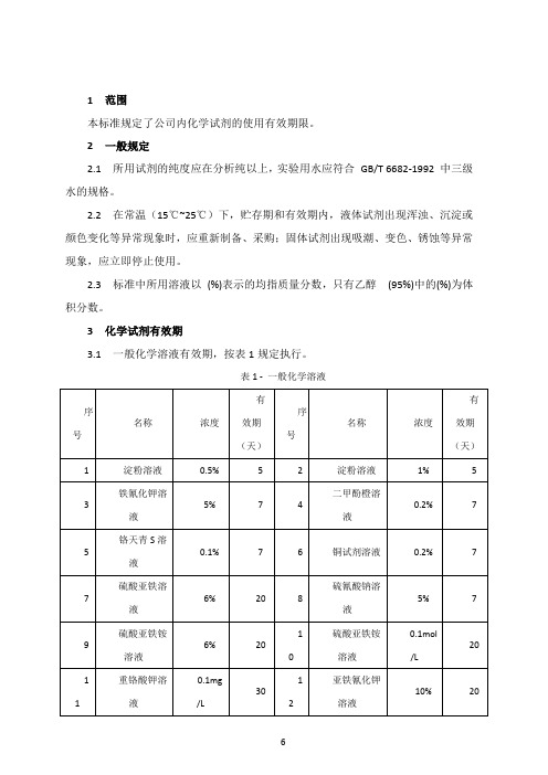 化学试剂 有效期标准