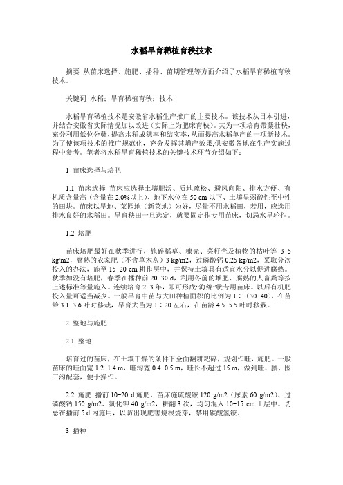 水稻旱育稀植育秧技术