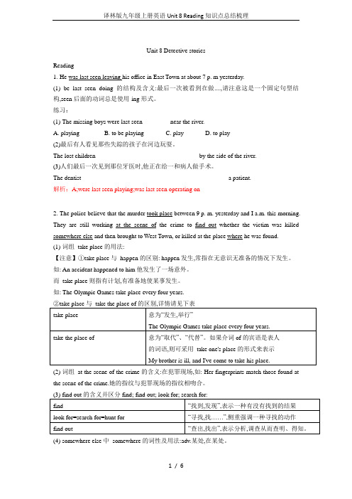 译林版九年级上册英语Unit 8 Reading知识点总结梳理