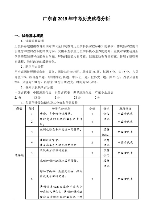 广东省2019年中考历史试卷分析报告