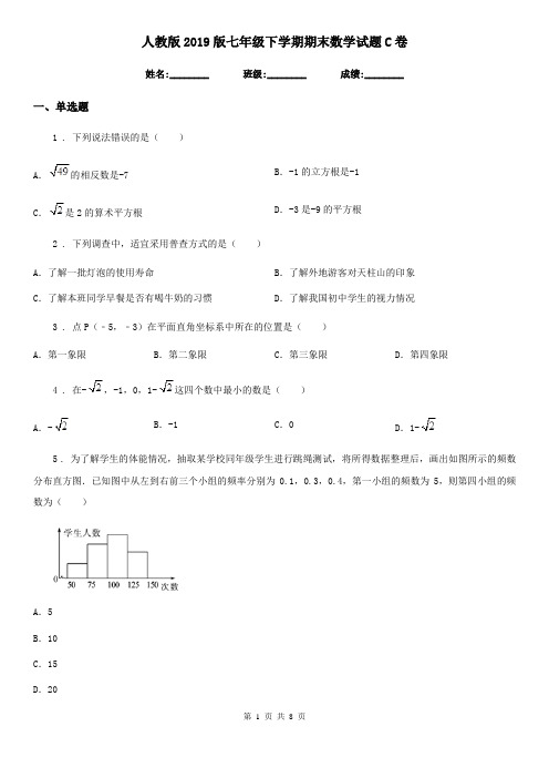 人教版2019版七年级下学期期末数学试题C卷(模拟)