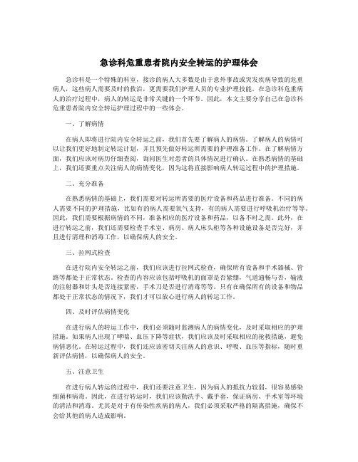 急诊科危重患者院内安全转运的护理体会