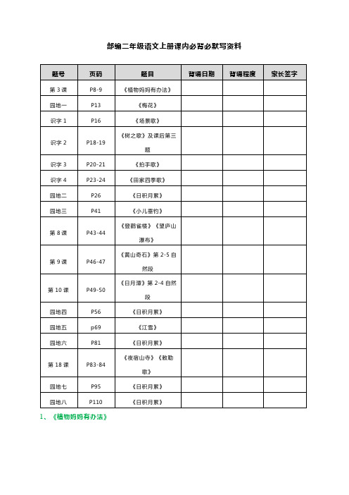 部编版小学二年级语文上册必背课文