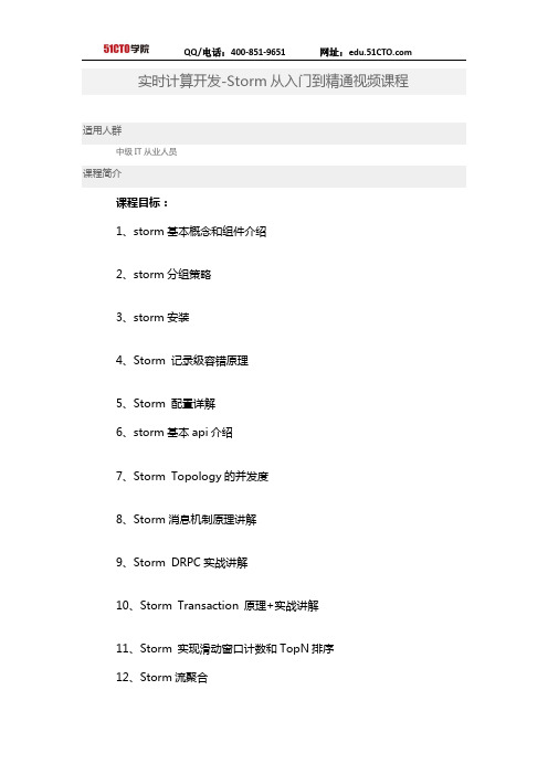 51CTO学院-实时计算开发-Storm从入门到精通视频课程