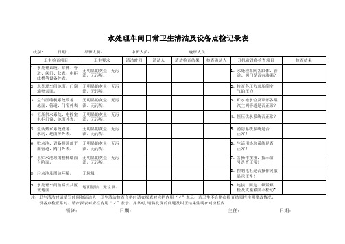 水处理车间日常卫生清洁及设备点检记录表