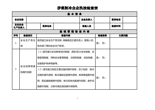 涉氨制冷企业执法检查表