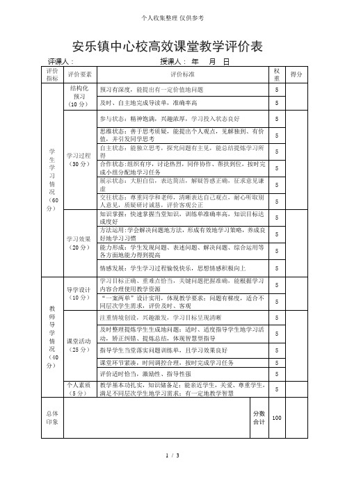 高效课堂优秀教学评价表