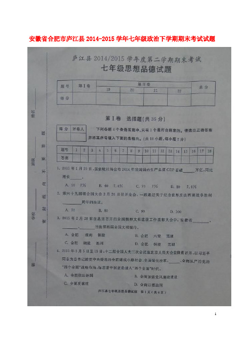 安徽省合肥市庐江县七年级政治下学期期末考试试题(扫描版) 新人教版