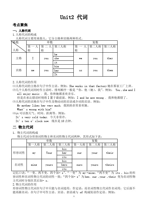 初中英语代词专项讲解与训练