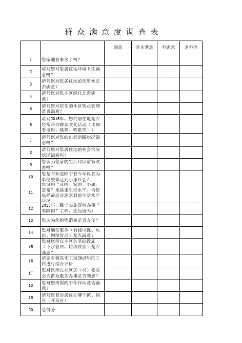 群众满意度调查表