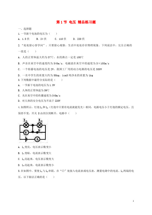 莱芜市第七中学九年级物理全册 16.1电压练习题新人教版