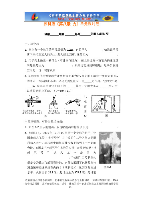 苏科版《第八章 力》单元课时卷