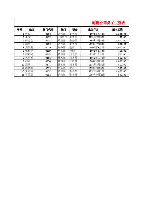 海润公司员工工资表(数据库操作)