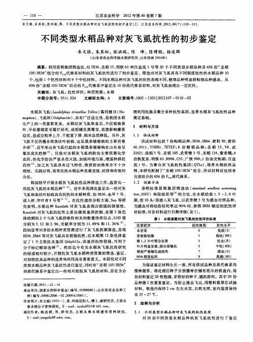 不同类型水稻品种对灰飞虱抗性的初步鉴定