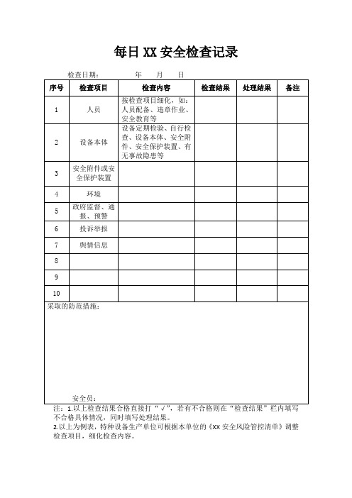 每日特种设备安全检查记录