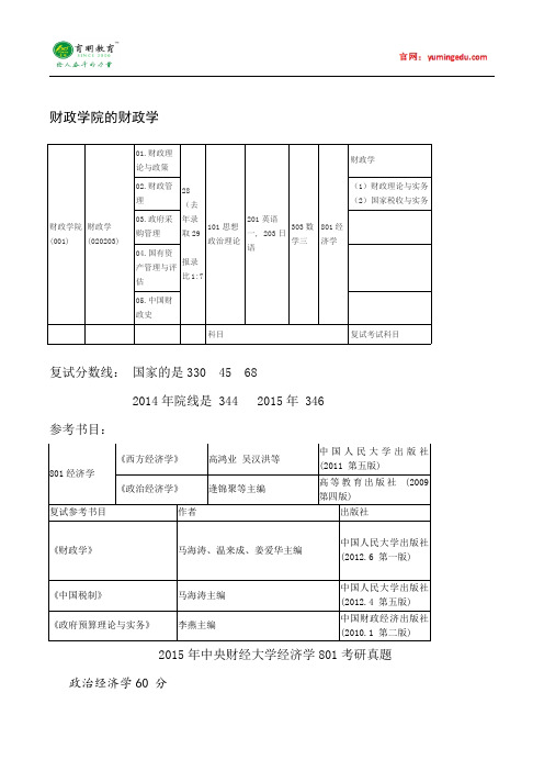 2015年中央财经大学财政学考研真题汇总4