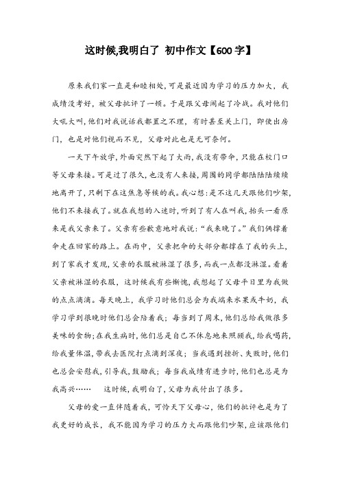 这时候,我明白了 初中作文【600字】