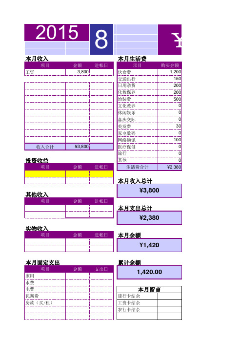 2015 个人记账电子表单汇编