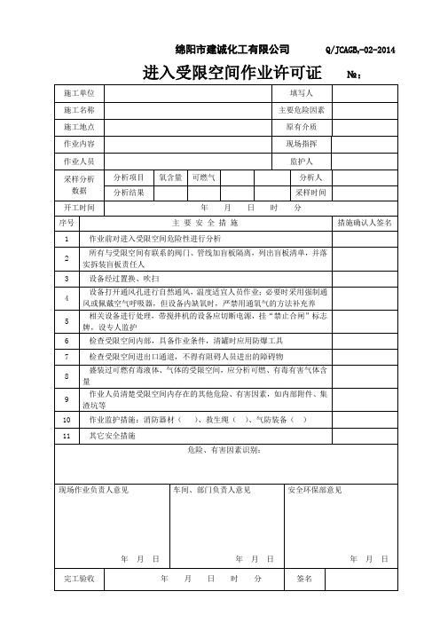 13. 进入受限空间作业许可证