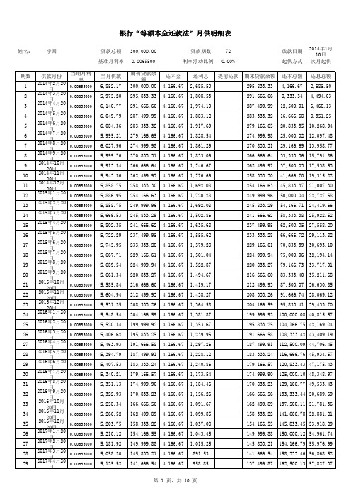 银行等额本息和等额本金还款法月供款明细计算表