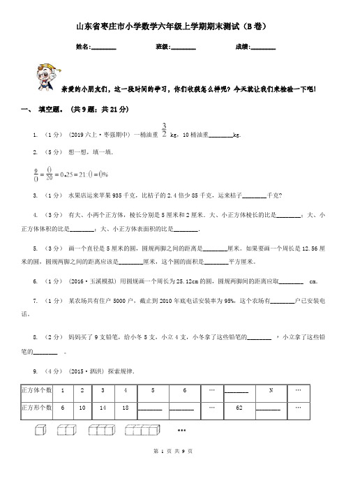 山东省枣庄市小学数学六年级上学期期末测试(B卷)