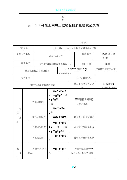 种植土回填工程检验批质量验收记录表