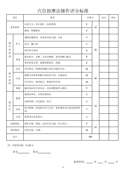 中医操作穴位按摩法操作评分标准