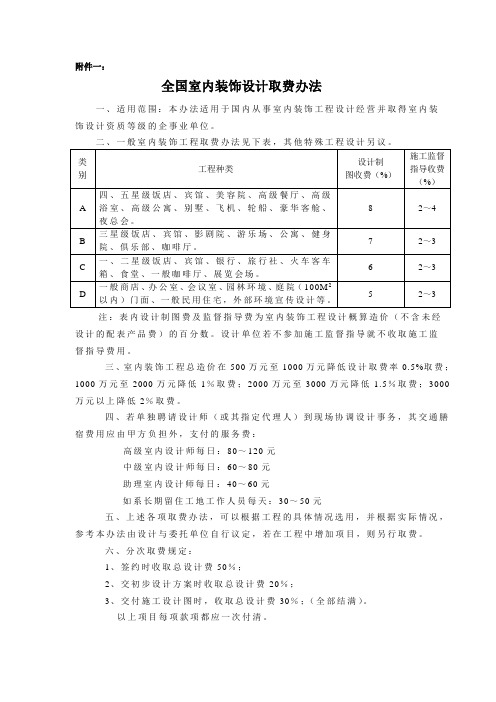 全国室内装饰设计取费办法