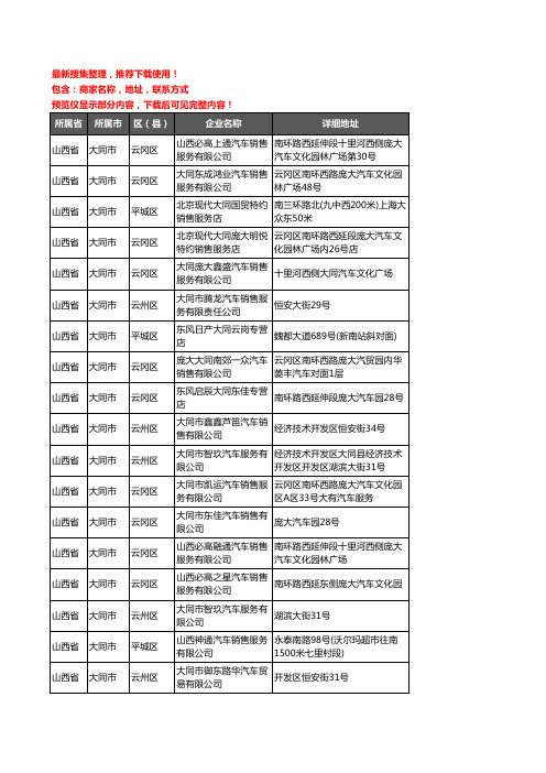 新版山西省大同市4S店企业公司商家户名录单联系方式地址大全48家