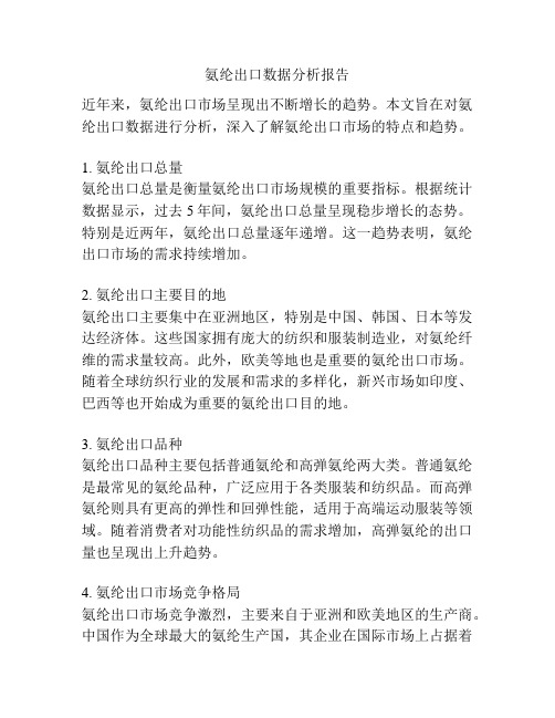 氨纶出口数据分析报告