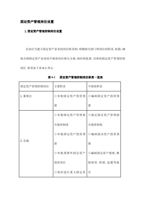 固定资产管理岗位设置