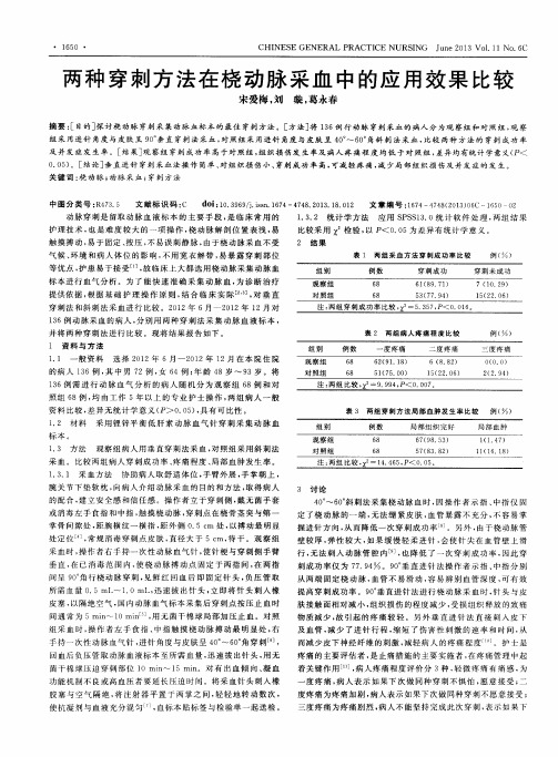 两种穿刺方法在桡动脉采血中的应用效果比较