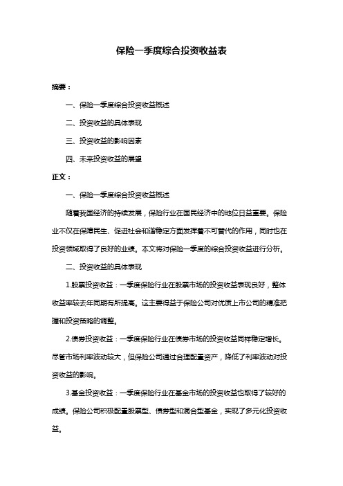 保险一季度综合投资收益表