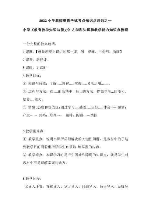 2022年小学《教育教学知识与能力》之学科知识和教学能力知识点考点归纳
