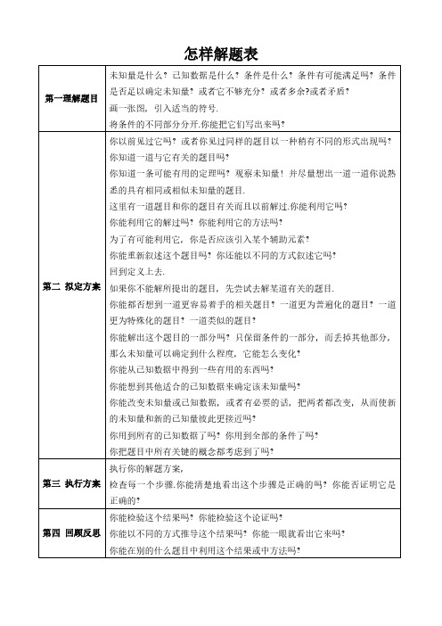 波利亚怎样解题表