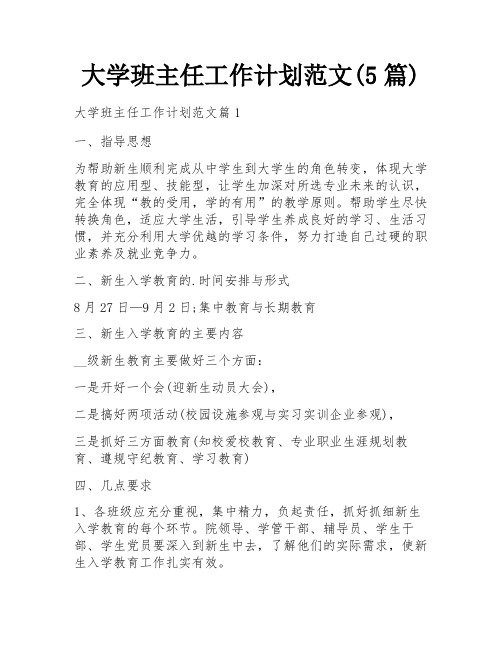 大学班主任工作计划范文(5篇)