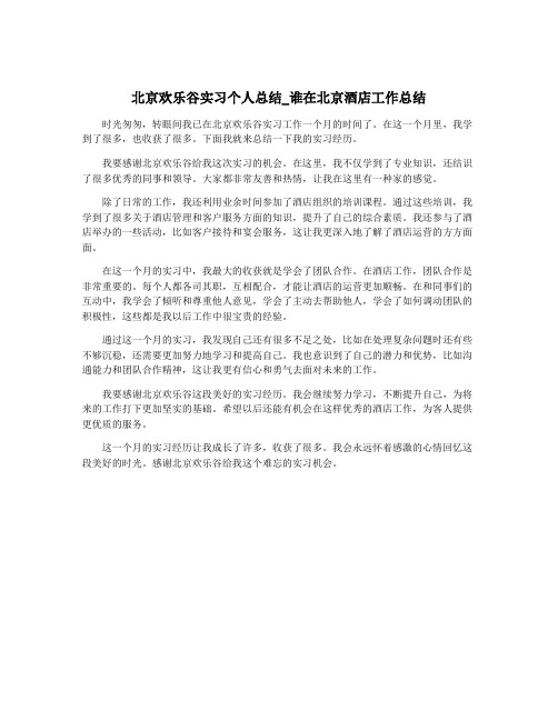 北京欢乐谷实习个人总结_谁在北京酒店工作总结