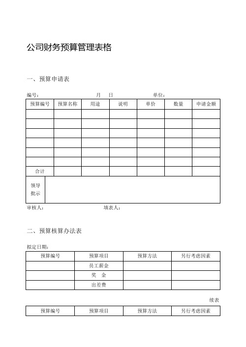 最新公司财务预算管理表格表单