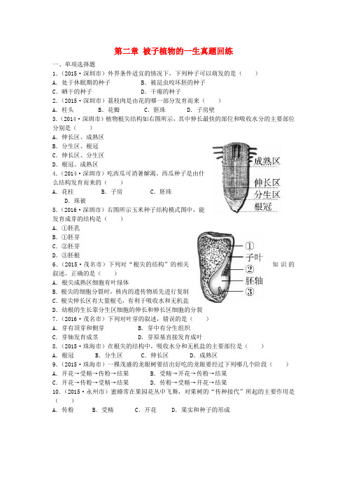 广东省深圳市2017年中考生物总复习 第三单元 第二章 被子植物的一生真题回练(无答案)