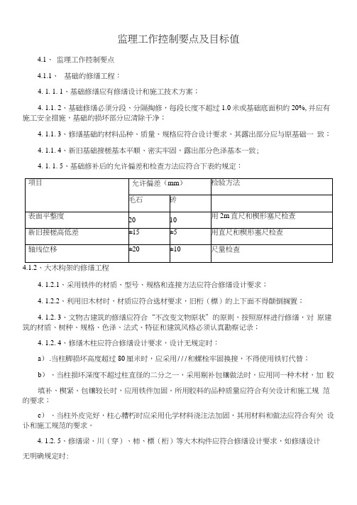 监理工作控制要点及目标值