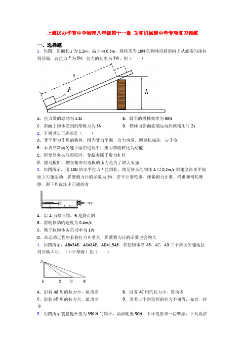 上海民办华育中学物理八年级第十一章 功和机械能中考专项复习训练