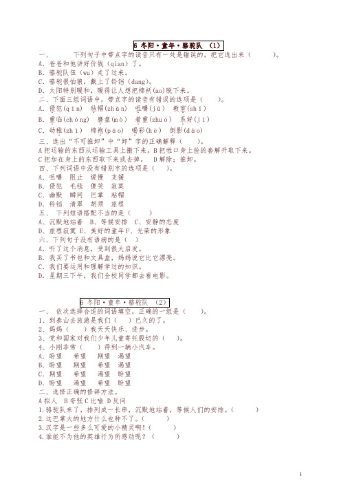 【精编】五年级语文下册 冬阳童年骆驼队同步练习试卷